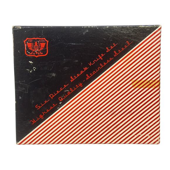 Everbright USA Top Quality Vintage MCM Set of 6 Wood Handled 8.5" Steak Knives - Picture 2 of 6